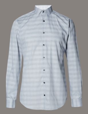 Pure Cotton Tailored Fit Jacquard Checked Shirt